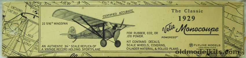 Flyline Models 1/16 1929 Velie Monocoupe - 22 inch Wingspan For Rubber Free Flight or R/C And Electric Conversion plastic model kit